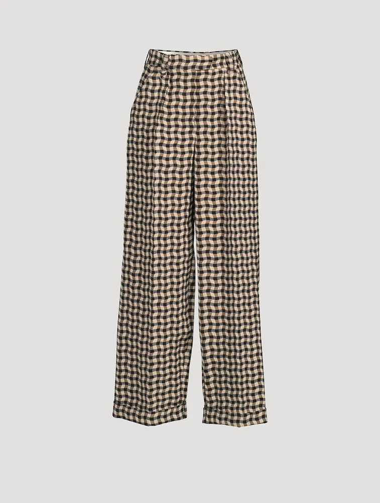 Wide-Leg Trousers Gingham Print