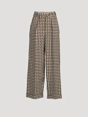 Wide-Leg Trousers Gingham Print