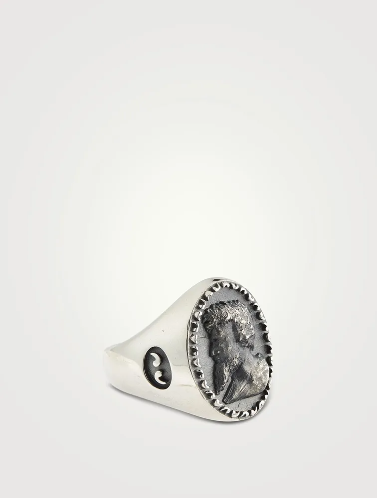 Moneta Oxidized And Polished Silver Ring With Pearl