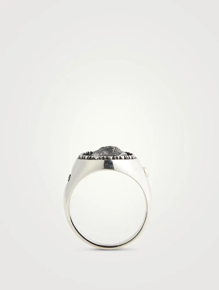 Moneta Oxidized And Polished Silver Ring With Pearl