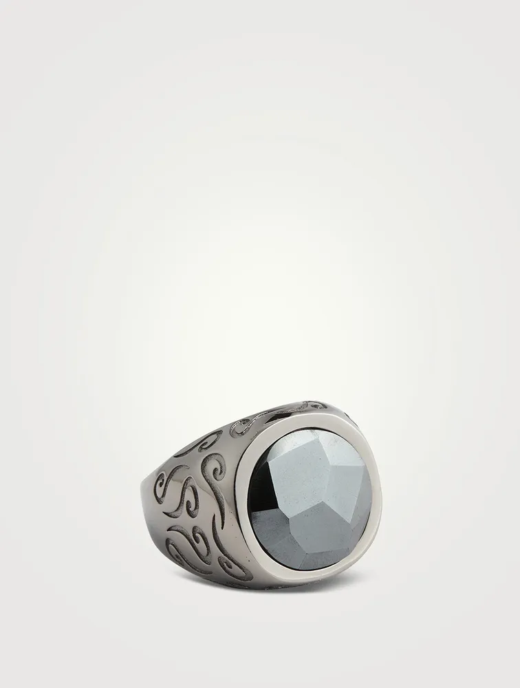 Ara Burnished Silver Ring With Hematite