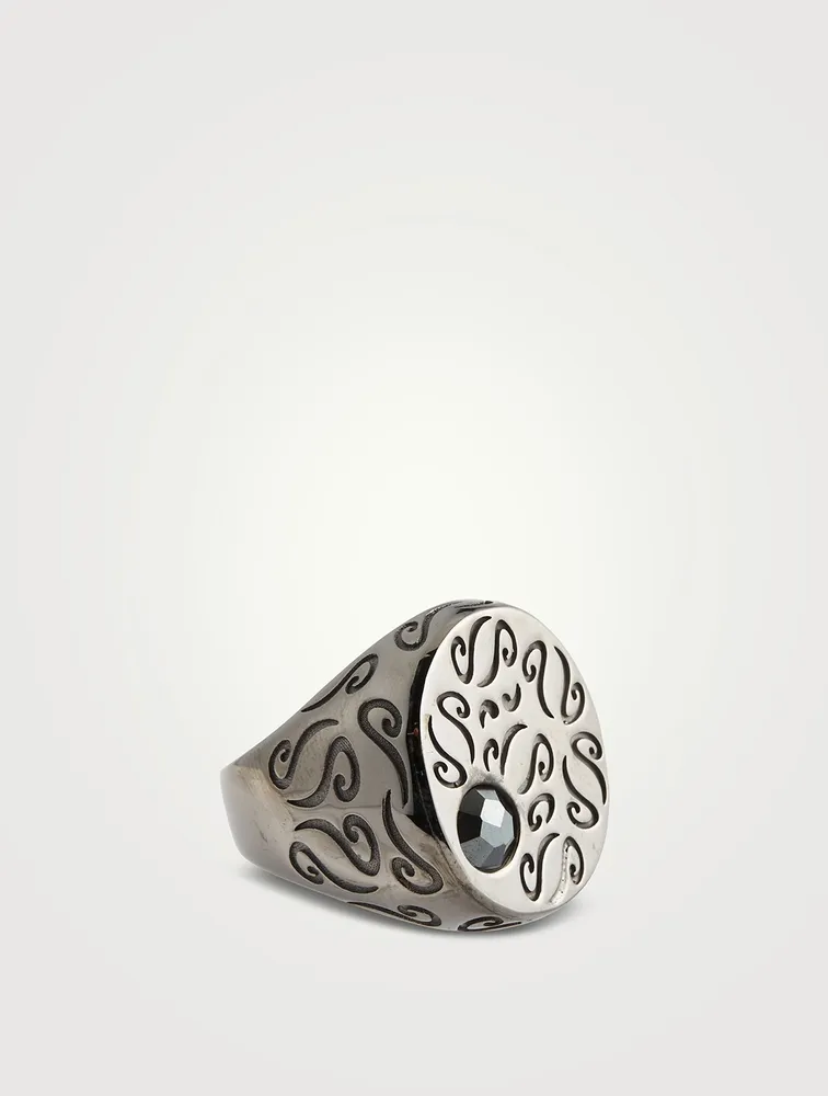 Ara Burnished Silver Ring With Onyx