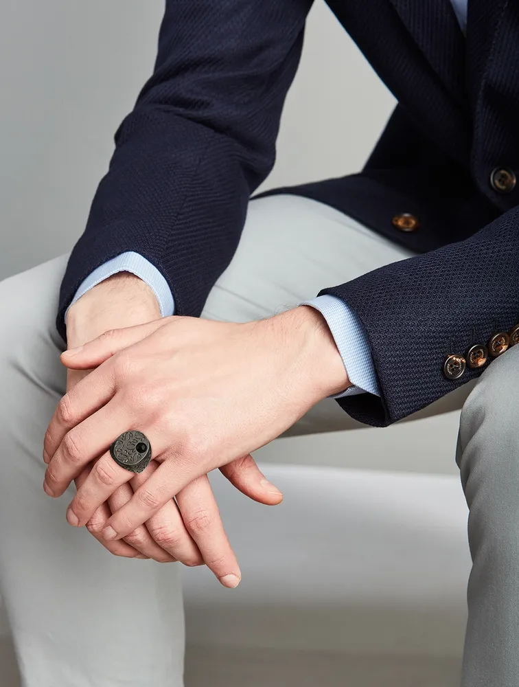 Ara Oxidized Silver Ring With Pyrite
