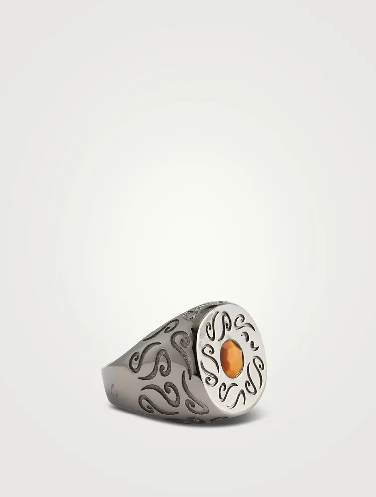 Ara Burnished Silver Ring With Brown Tiger Eye