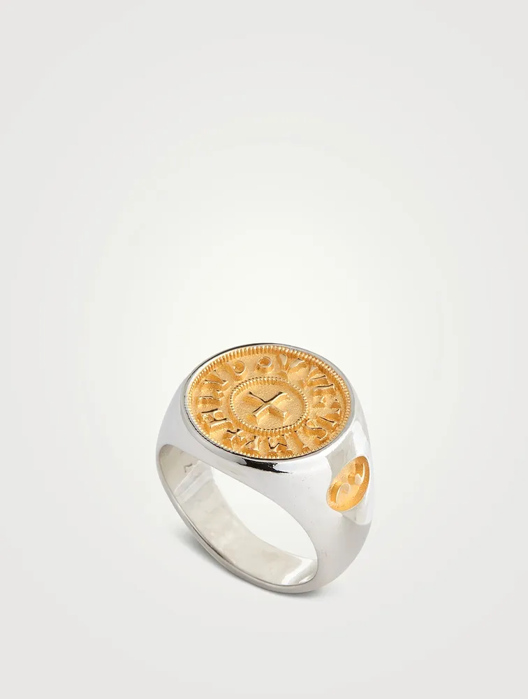 Moneta Silver And 18K Yellow Gold Ring
