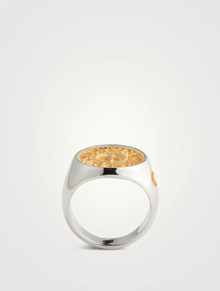 Moneta Silver And 18K Yellow Gold Ring