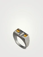 De Stijl Oxidized And Polished Silver Ring With Yellow Enamel