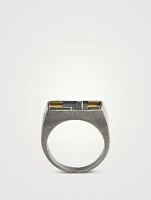 De Stijl Oxidized And Polished Silver Ring With Yellow Enamel
