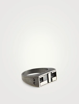 De Stijl Oxidized And Polished Silver Ring With Enamel