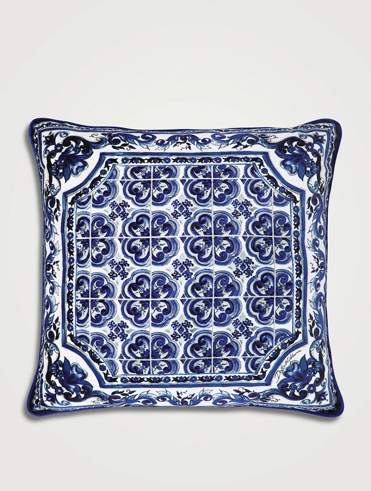Blue Mediterraneo Velvet Cushion, 24-Inch