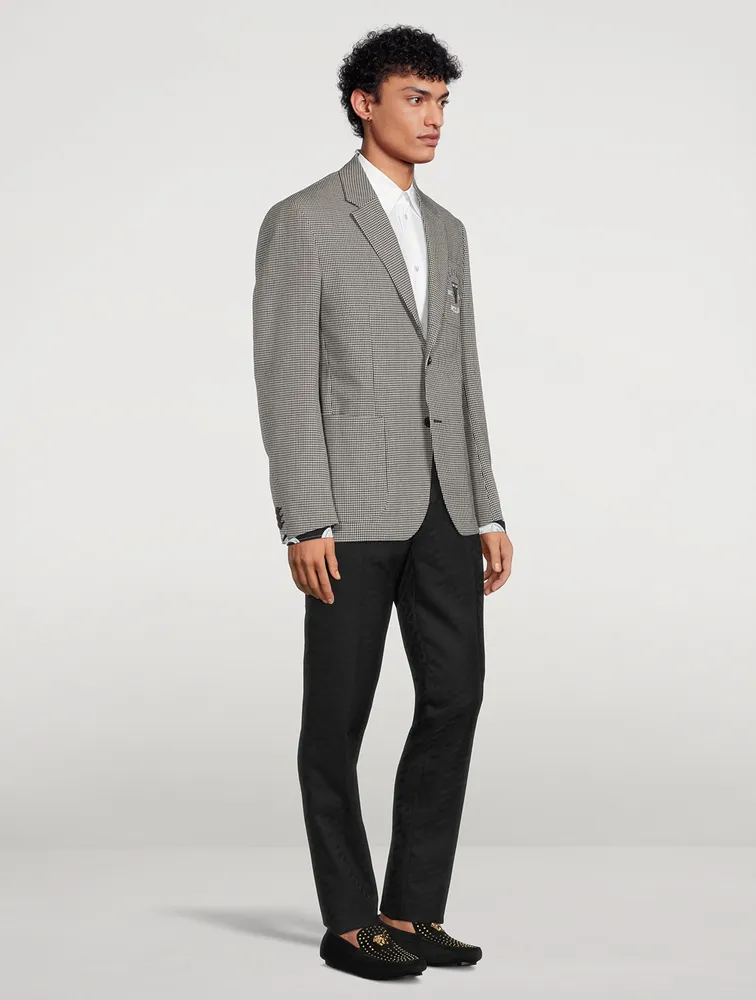 Wool Houndstooth Jacket With Varsity Logo