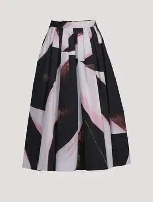 Gathered Midi Skirt Brushstroke Print