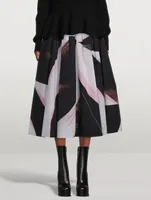 Gathered Midi Skirt Brushstroke Print