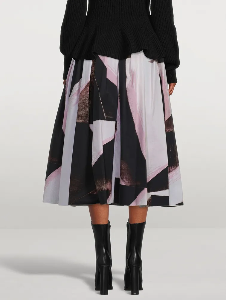 Gathered Midi Skirt Brushstroke Print
