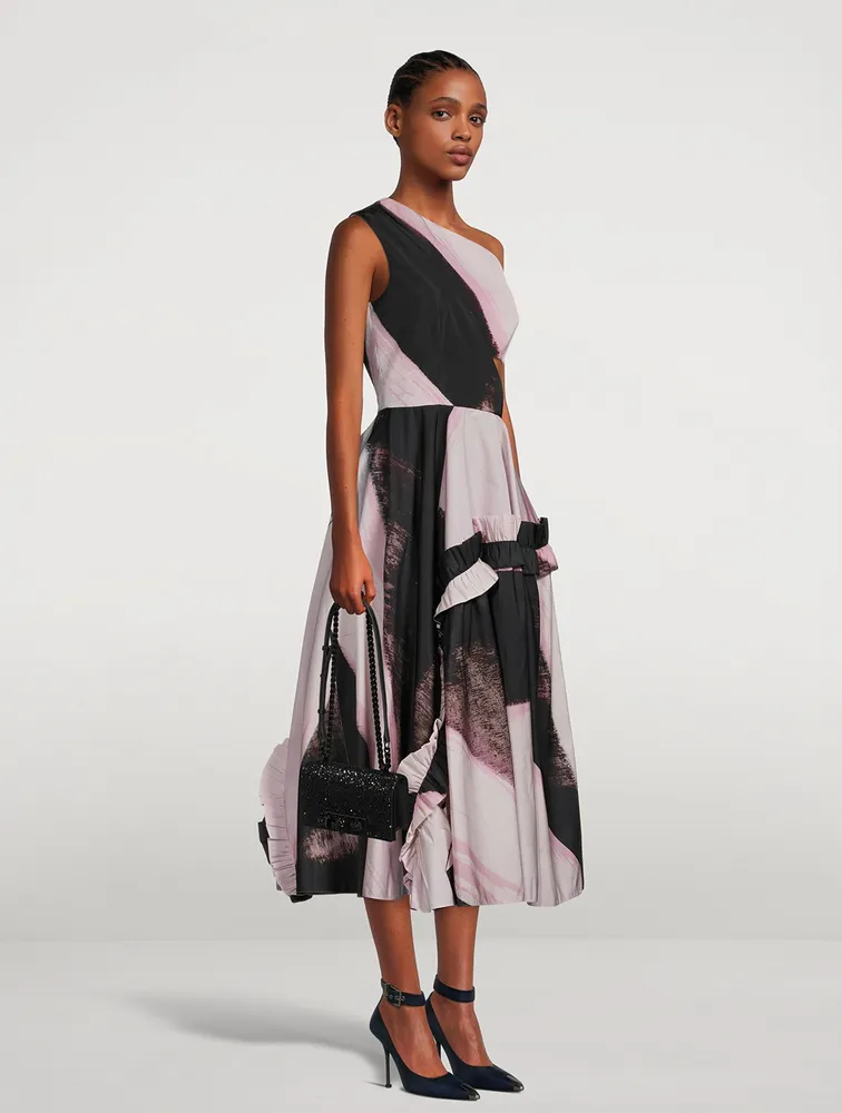 Asymmetric Midi Dress Brushstroke Print