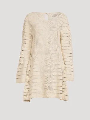 Nico Cotton Crochet Long-Sleeve Mini Dress