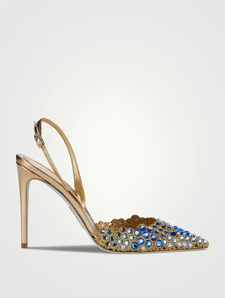 Crystal Metallic Leather Slingback Pumps