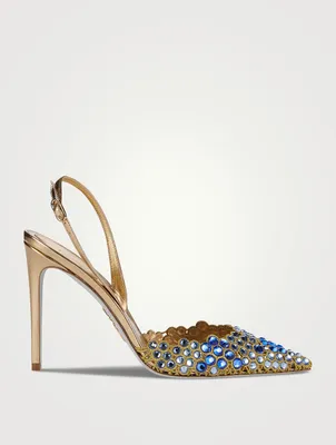 Crystal Metallic Leather Slingback Pumps