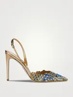 Crystal Metallic Leather Slingback Pumps