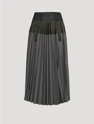 Mixed-Media Pleated Midi Skirt