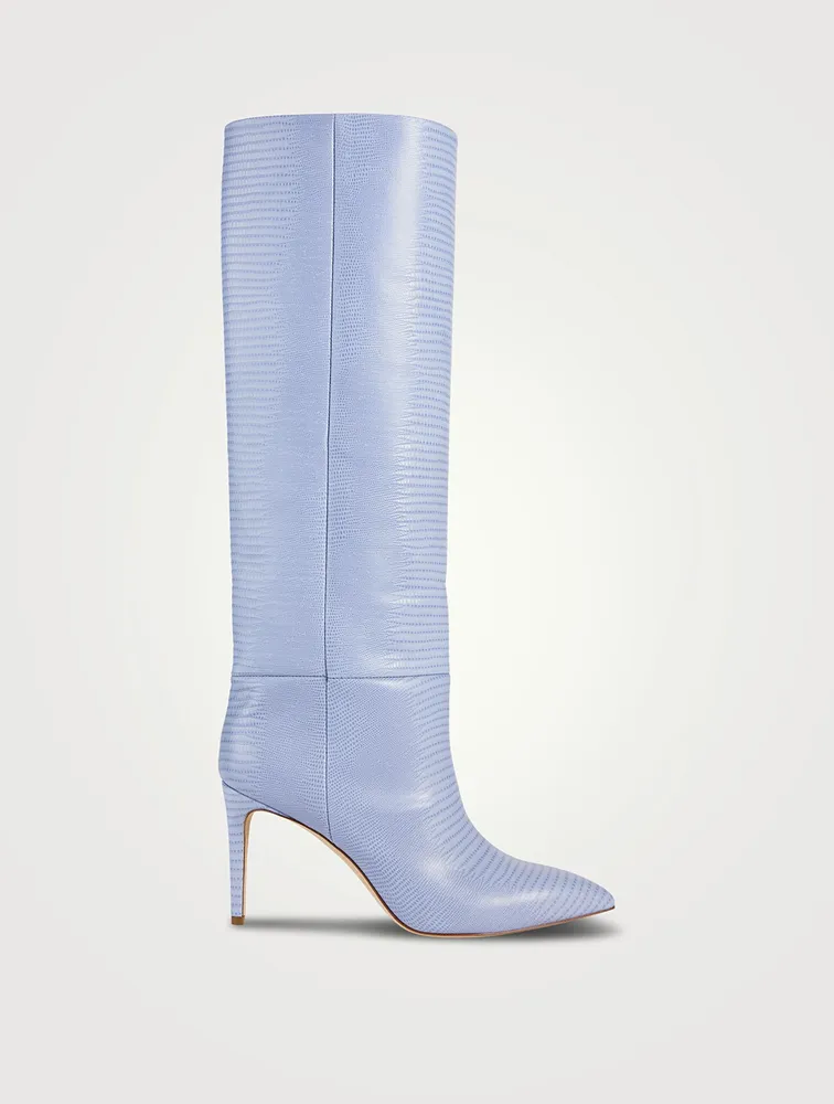 Lizard-Embossed Leather Knee-High Boots