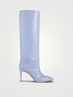 Lizard-Embossed Leather Knee-High Boots