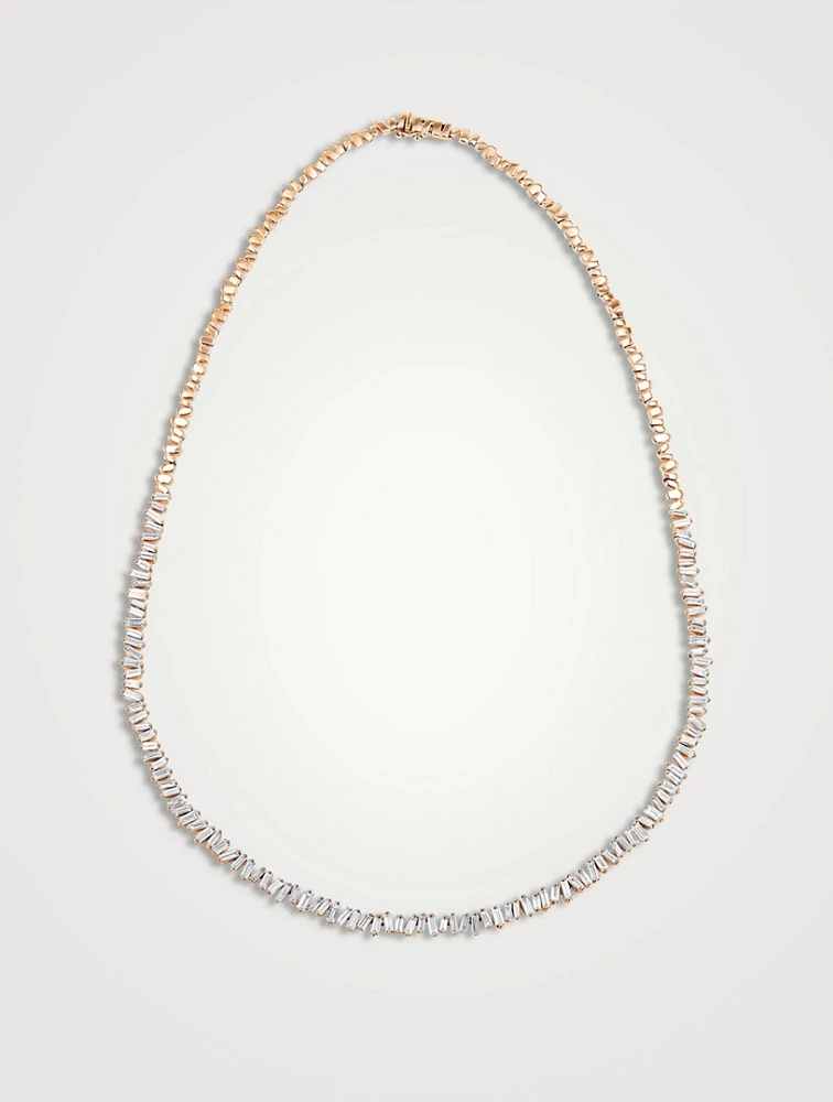 18K Rose Gold Classic Diamond Baguette Tennis Necklace