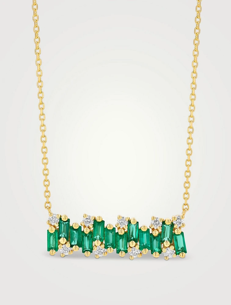 18K Gold Shimmer Emerald Bar Pendant Necklace