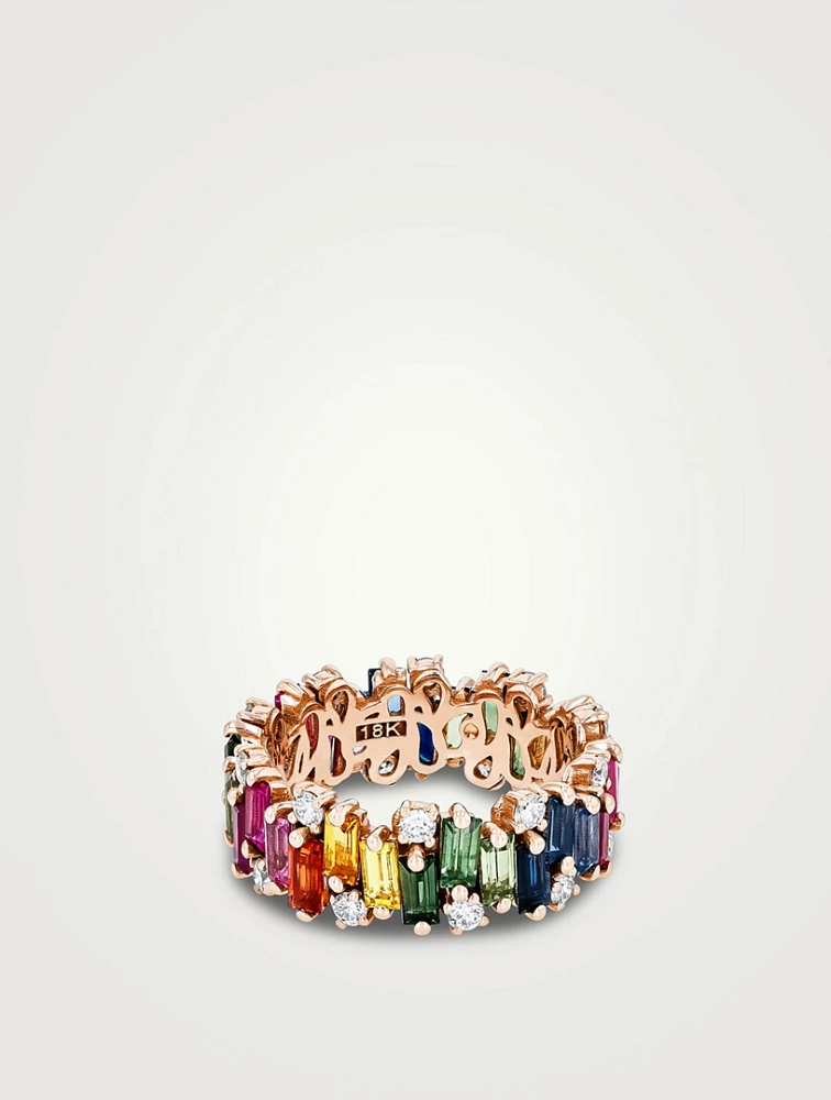 18K Rose Gold Shimmer Audrey Rainbow Sapphire Eternity Band