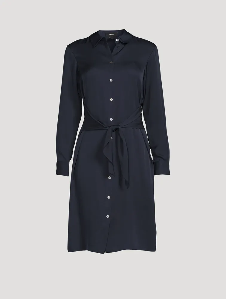 Silk Georgette Tie-Waist Shirt Dress