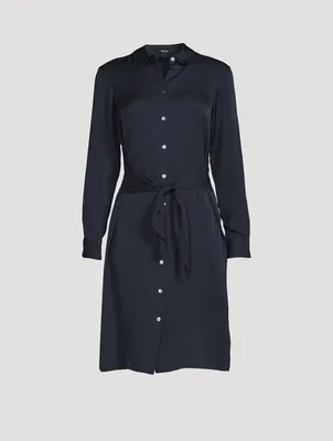 Silk Georgette Tie-Waist Shirt Dress
