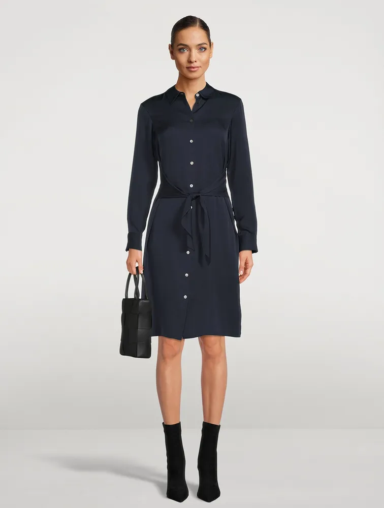 Silk Georgette Tie-Waist Shirt Dress