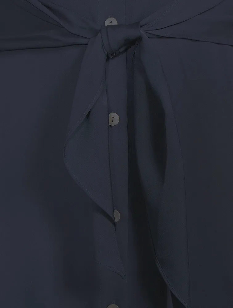 Silk Georgette Tie-Waist Shirt Dress