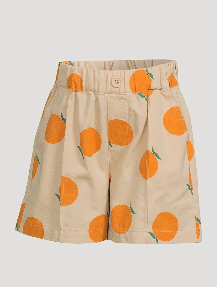 Orange Cotton Pintuck Shorts