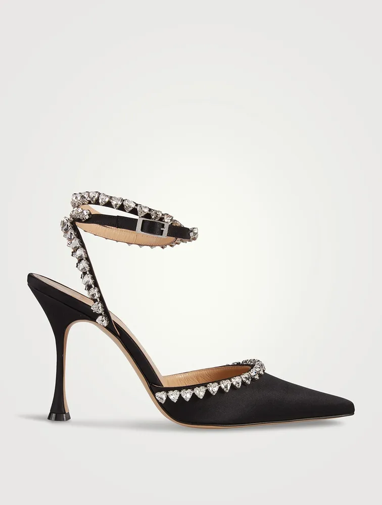 Audrey Crystal Heart Satin Pumps