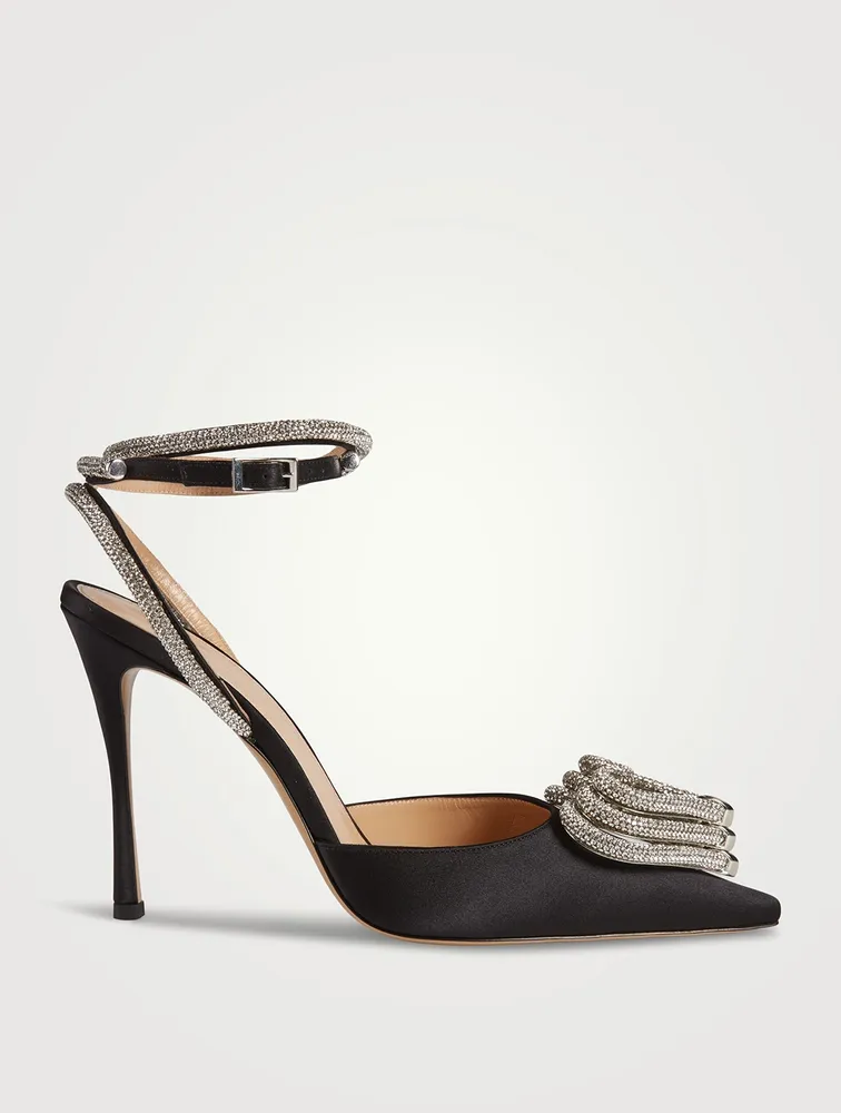 Triple Heart Crystal-Embellished Satin Pumps