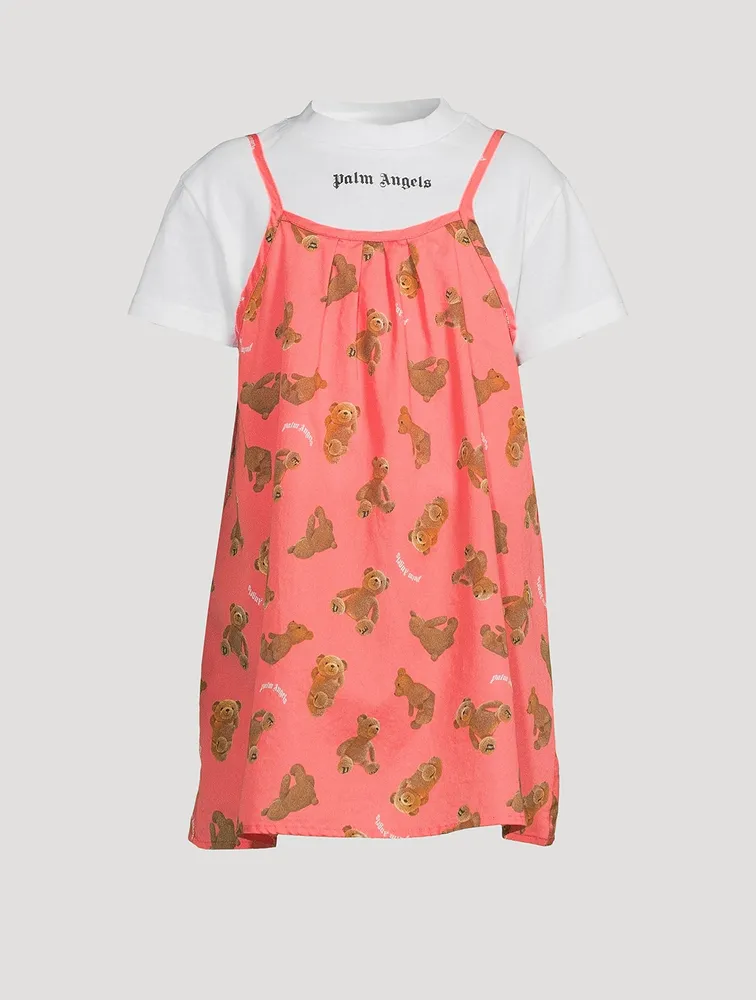 Cotton T-Shirt Dress Bear Print
