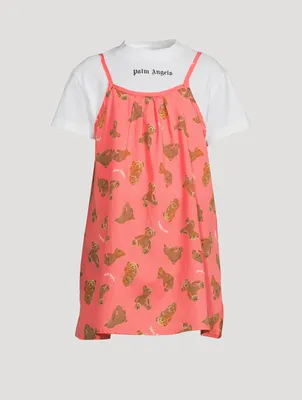 Cotton T-Shirt Dress Bear Print