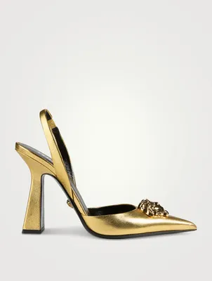 La Medusa Metallic Leather Slingback Pumps