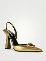 La Medusa Metallic Leather Slingback Pumps