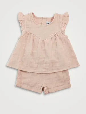 Two-Piece Plain Cotton Gauze Outfit