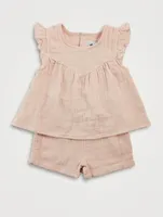 Two-Piece Plain Cotton Gauze Outfit