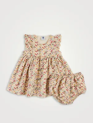 Cotton Printed Sleeveless Dress With Bloomers