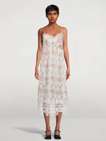 Lace-Trimmed Slip Dress Wreath Print
