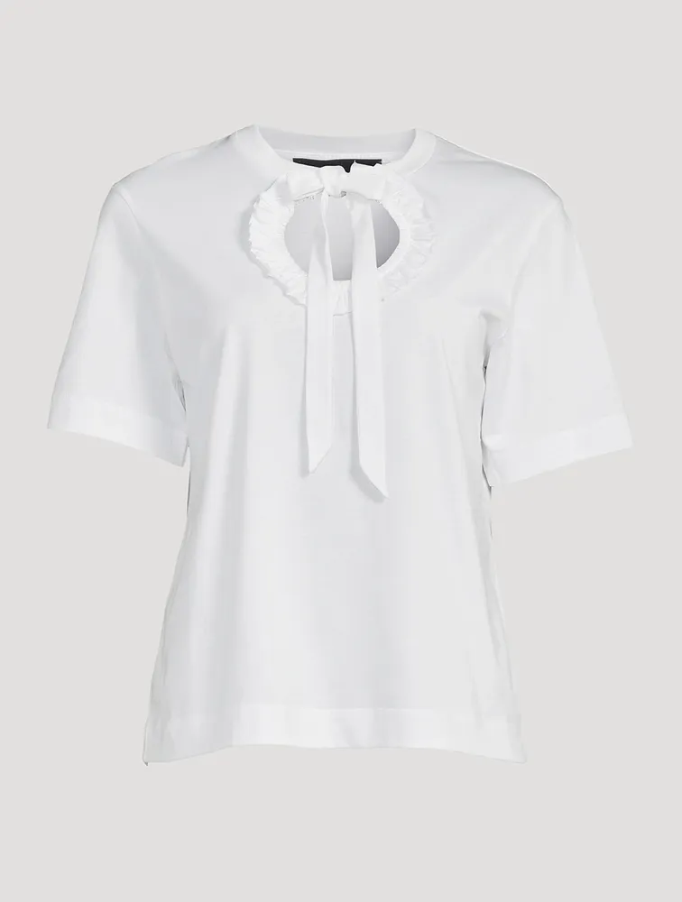 Ruffle Tie-Neck T-Shirt
