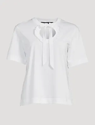 Ruffle Tie-Neck T-Shirt