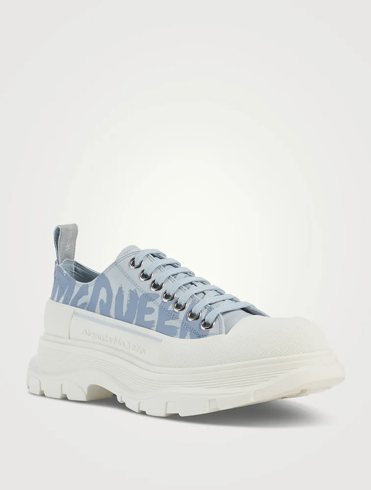Tread Slick Canvas Platform Sneakers Graffiti Print