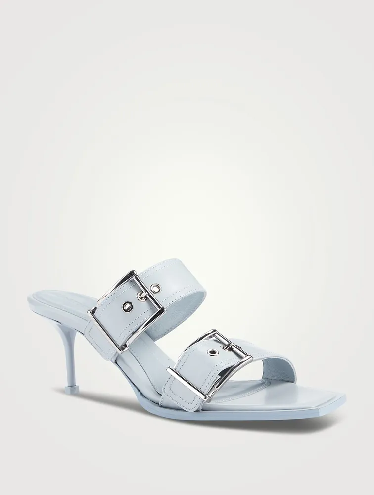 Punk Double Buckle Leather Mules