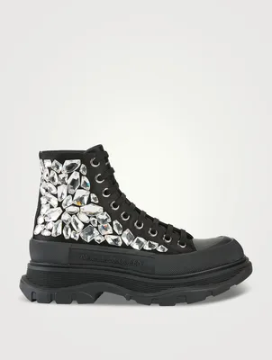 Tread Slick Crystal Shard Satin Boots