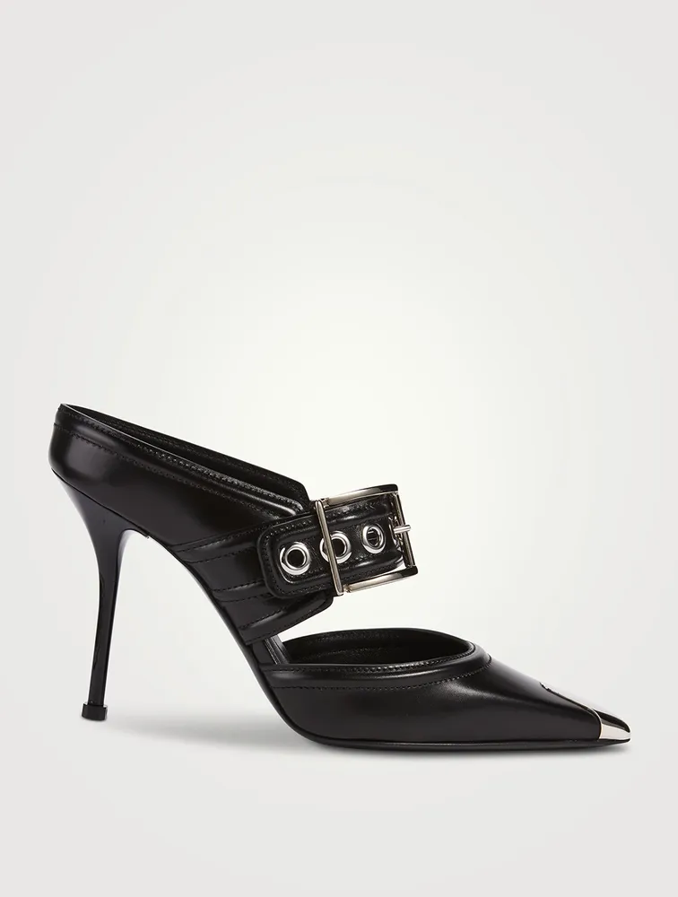 Punk Buckle Leather Mules